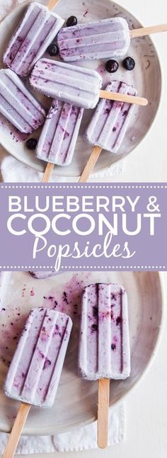 blueberry and coconut popsicles on a plate