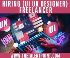 a person typing on a laptop with the words hiring ux designer, freelancer