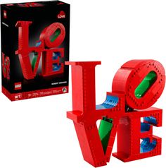 the lego love sculpture is red and green