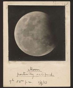 an old black and white photo with the moon in it's center surrounded by writing