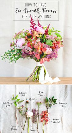 flowers are arranged in vases and labeled with the words how to have eco - friendly flowers for your wedding