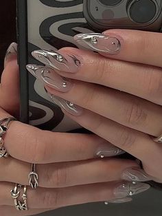 Amazing Nails, Silver Nail, Nagel Tips, Easy Nails, Colorful Nails, Y2k Nails, Nail Swag, Nailed It, Nail Inspiration