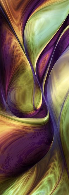 an abstract painting with purple, yellow and green colors