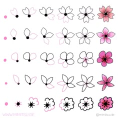 the flowers are drawn in different colors and sizes