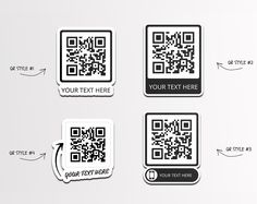 three stickers with the text your text here and an image of a qr code