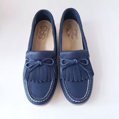 Sas Hand-Sewn Blue Leather Loafers. Never Worn And In Excellent Clean Condition And Comes From A Smoke Free Home. One Shoe Has Size Mark On Bottom Of Heel. No Original Box Available. Size 9 1/2 N. Narrow Blue Slip-on Moccasins, Blue Flat Slip-on Moccasins, Blue Slip-on Moccasins With Rubber Sole, Blue Loafers With Stitched Sole And Round Toe, Navy Loafers With Stitched Sole And Round Toe, Blue Slip-on Moccasins For Spring, Blue Round Toe Loafers With Stitched Sole, Blue Leather Work Shoes, Blue Moccasins For Spring With Flat Heel