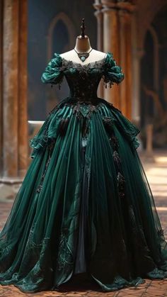 Victorian Evening Dresses Applique Pleated Lace-up Corset Fantastic Prom Gown.  "This pin contains affiliate links, which means I may earn a commission at no cost to you extra for you". 
 #affiliate #advertising" Gaun Abad Pertengahan Inggris, Green Victorian Dress, 1800 Dresses, Victorian Evening Dress, Formal Dresses Wedding, Victorian Ball Gowns, Gaun Abad Pertengahan, Gown Prom Dresses, Dreamy Gowns