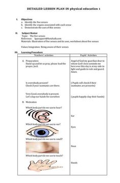 an eye diagram with the words detailed lesson plan in physical education, including two different types of