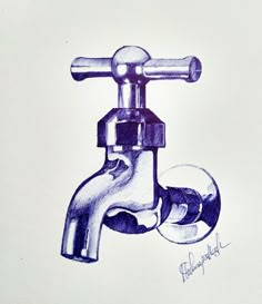 a drawing of a faucet with water running from it's spout