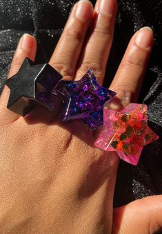 Welcome to Resin With Asia !  Hello you made it to my new jewelry line section of my store.  Here are my first chunky resin rings of the year. They have a adjustable ban attached to ring base for different ring sizes. It comes with 2 rings in a pack. You may also message me for a special request. Chunky Y2k Rings, Y2k Products, Ajr Concert, Star Rings, Artsy Jewelry, Resin Rings, Indie Jewelry, Cute Slippers, Hello You