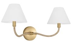 a wall light with two white lamps on the side and one in the middle, against a white background