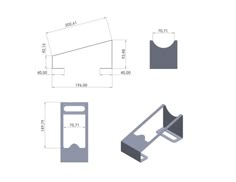 an image of a door handle with measurements for the front and back side of it