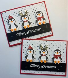 two christmas cards with penguins on them