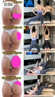 a woman doing yoga poses in different positions