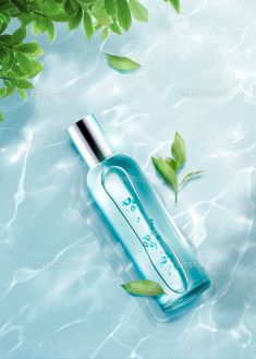 Cosmetic bottle with green leaves against water 20090000928｜ 写真素材・ストックフォト・画像・イラスト素材｜アマナイメージズ Cosmetics Design, Cosmetic Design, Green Leaves, The Creator, Water, Green, Anime, Quick Saves, Design