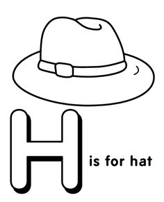 the letter h is for hat coloring page with an image of a hat on it