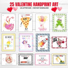 25 valentine handprint art cards with different designs