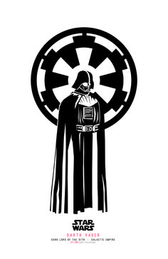 darth vader from star wars is shown in this black and white poster, with the