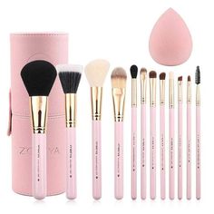 Z'oreya escova de maquiagem conjunto 12pcs rosa escovas de maquiagem s Basic Makeup Kit, Affordable Makeup Brushes, Makeup Brush Set Best, Makeup Brush Organizer, Brush Organizer, Travel Makeup Brushes, Powder Contour, Old Makeup, Makeup Brush Organization