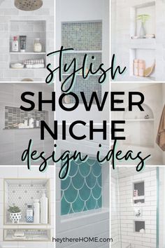 the words stylish shower niche design ideas