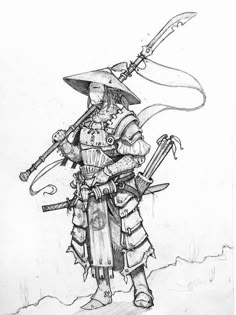 a drawing of a person with two swords