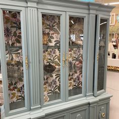 Vintage Glass Front China Cabinet | Chairish China Cabinet To Wine Cabinet, Bleached China Cabinet, Wallpapered China Cabinet, China Buffet Cabinet, Refinished China Hutch, China Storage Ideas, Refinish China Cabinet, Chalk Paint Furniture Colors, Old China Cabinet Makeover