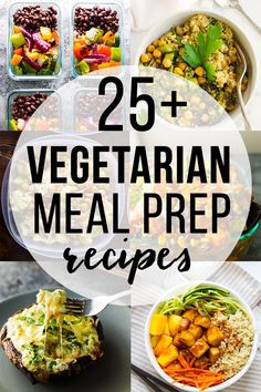 vegetarian meal prep recipe collage with text overlay