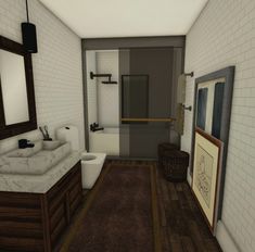 a bathroom with two sinks and a toilet