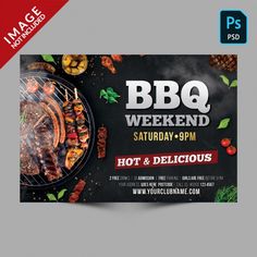 bbq weekend flyer with grill and vegetables