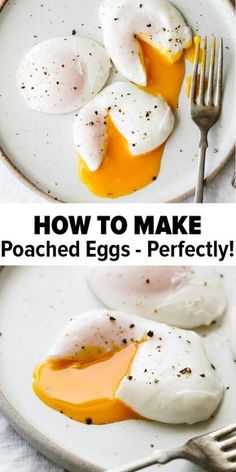 how to make poached eggs perfectly on a white plate with fork and knife