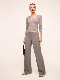 Find REFORMATION Vida Low Rise Pant on Editorialist. Who, me. Shop the Vida Low Rise Pant from Reformation, a low rise pant with a relaxed leg. Low Rise Business Pants, White Maxi Dress Outfit, Grey Suit Pants, Suit Pants Women, Chic Mom Outfits, White Shorts Outfit, Casual Outfits For Moms, Work Wear Outfits, Low Rise Pants