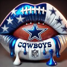 an image of a football with the cowboys on it's mouth and dripping paint