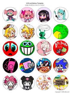 some cartoon character buttons with different faces