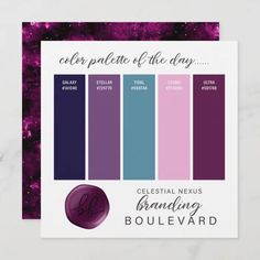 the color scheme for an eye shadow palette with purple and blue tones, including dark hues