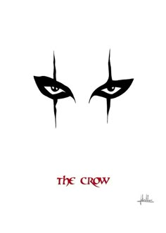 the crow movie poster with two eyes and one eye drawn in black on a white background