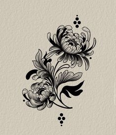 an artistic flower tattoo design on the back of a woman's arm, with black ink