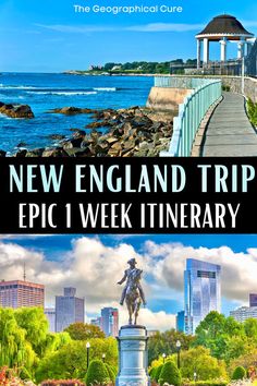 the new england trip epic 1 week itinerary is on display in this postcard