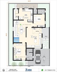 the floor plan for an apartment with two bedroom and living room, including a garage