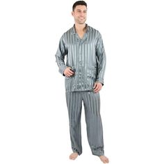 Slip into an American classic with our men's Satin Stripe Silk Pajamas. You'll experience luxury with this fabulous refined satin silk jacquard stripe, smartly tailored with a notch collar top, cuffed sleeves trimmed in handsome matching toned piping and two patch pockets. The trouser style pant is wonderfully light with an elastic waistband, a drawstring and hidden fly button. Silk trim and mother of pearl buttons complete this sumptuous item. For questions regarding sizing, please refer to siz Style Pant, Silk Pajama, Mens Pajamas Set, Stripe Silk, Notch Collar, Trouser Style, Silk Pajamas, American Classic, Mens Pajamas