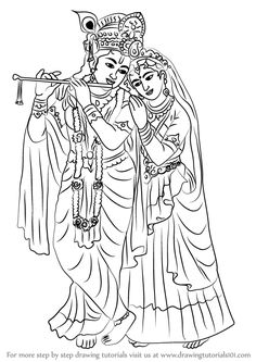 Radha Krishna Sketch, Krishna Radha Painting, Radha Krishna Art, Krishna Painting, Indian Art Paintings, Mandala Design Art, Drawing Images, Hare Krishna