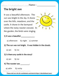 the bright sun worksheet with answer sheet for children's english speaking skills