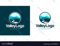 valley logo design with road and mountains in the background, suitable to use as a