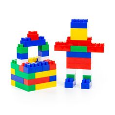 two legos made out of different colored blocks