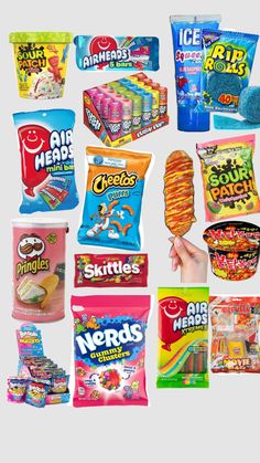 an assortment of snacks and candy on a white background with the words air fresheners written below it