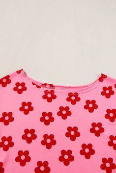 Material: 95% Polyester + 5% Elastane Red Tops For Summer Loungewear, Cute Red Floral Print Tops, Red Summer Loungewear Tops, Red Graphic Print Tops For Loungewear, Cute Red Top For Spring, Cute Red Tops For Spring, Red Short Sleeve Tops For Loungewear, Cute Red Spring Tops, Cute Red Relaxed Fit Top