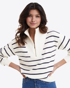 Striped Quarter Zip Sweater in Mariner Stripe Winter Outfits Aesthetic, Maxi Outfits, Chic Winter Outfits, Winter Dress Outfits, Winter Outfit Inspiration, Draper James, Quarter Zip Sweater, Casual Winter Outfits, Zip Up Sweater