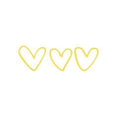 three hearts drawn in yellow on a white background