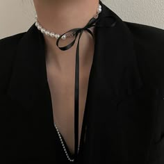 Gothic Wedding Jewelry, Black Velvet Bow, Double Necklace, Black Choker Necklace, Elegant Girl, Pearl Choker Necklace, Neck Chain, Collars For Women