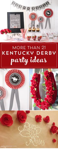 red and black party decorations with the words, more than 21 kentucky derby party ideas