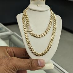 10kt Real Gold Monaco Chain 7.1mm Width 24 Inch Length 24.22 Gm Weight Stones Are Cubic Zirconia Hollow Style But Stronger Please Check The Picture Carefully To Understand The Size Of The Thickness 100% Authentic Gold Not A Gold Filled Or Not A Gold Plated Never Change Color Or Never Fade Never Tarnish Comes In A Gift Box Classic Luxury Men's Chain Necklace, Luxury Classic Men's Chain Necklace, Men’s Gold Chain Necklace, Mens Gold Necklace, Luxury Gold-tone Men's Jewelry, Cheap Men's Gold Chain Necklace, Authentic Gold, Gold Necklace For Men, Chain For Men